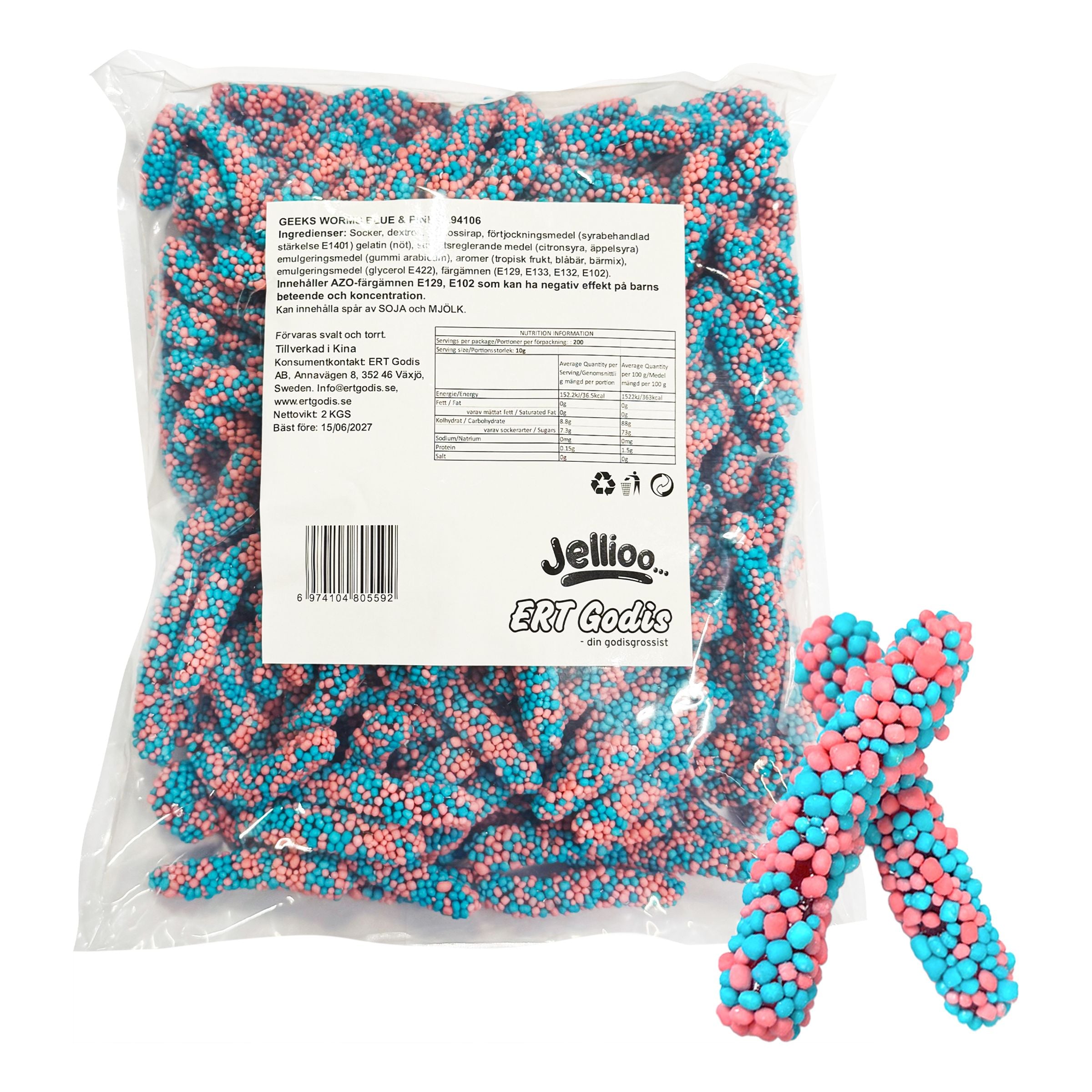Jellioo Geeks Worms Blue & Pink Storpack - 2 kg