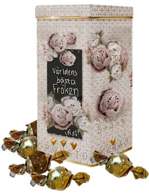 Plåtburk "Världens bästa Fröken" (med chokladpraliner)