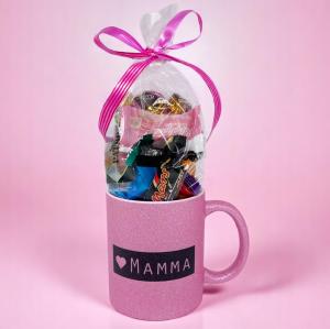 Mugg Mamma med godis (rosaglittrig mugg)